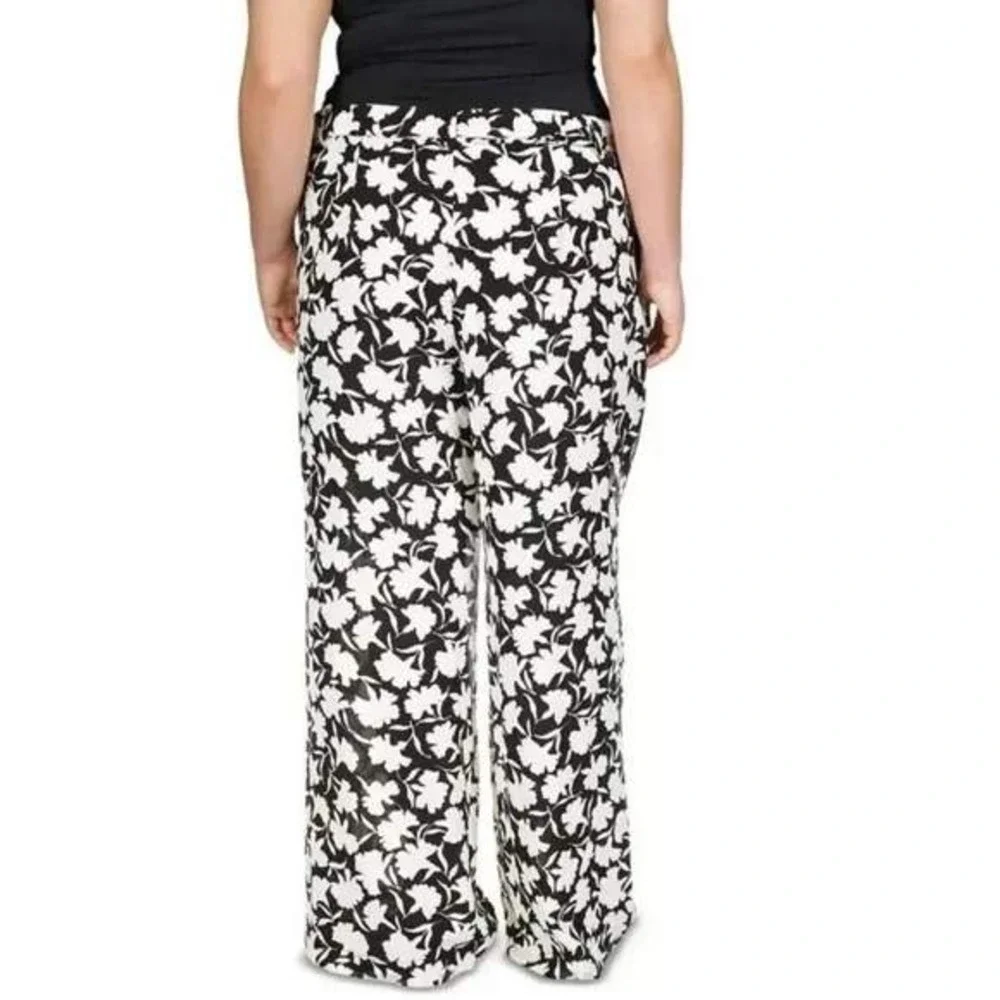Michael‎ Kors Floral Print Wide Leg Lounge Pants, Black White 24W / #8170